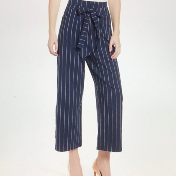 Leith Striped Paperbag Wide Leg Pants 